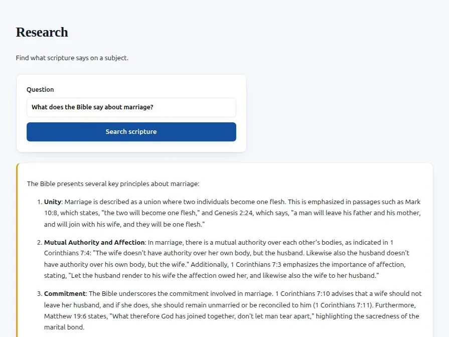 A question about marriage answered with the chapter and verse each point came from.